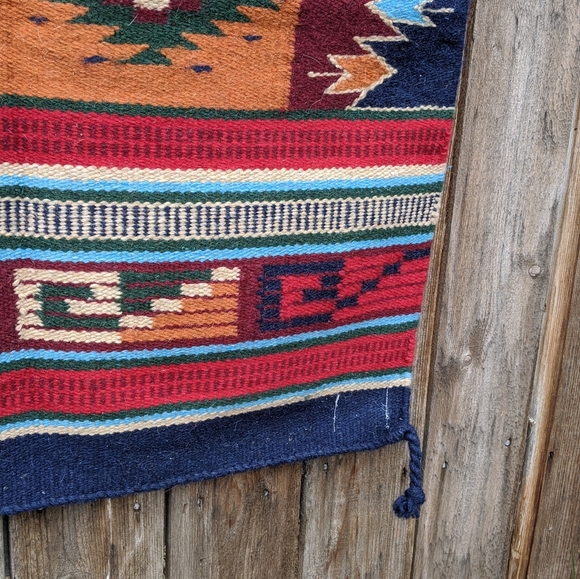 SOLDVintage Woven Wool Southwestern/Aztec Area Rug - Picture 9 of 11